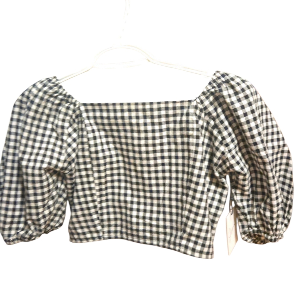 🌟NWT Black and White Puff Sleeve Crop Blouse - Picture 3 of 5